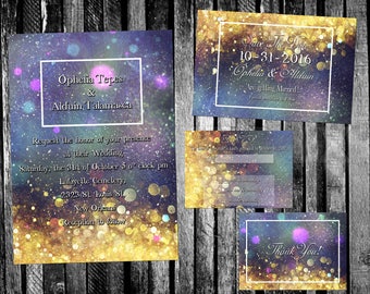 Dazzling Lights Themed Wedding Invitation, Save the Date, RSVP, and Thank You Digital File Kit Printable lights magical winter ice glitter