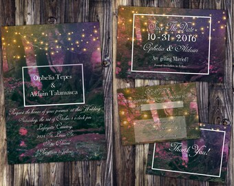 Enchanted Fairy Forest Themed Wedding Invitation, Save the Date, RSVP, and Thank You Digital File Kit Printable fairytale magical magic