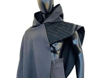 Futuristische asymmetrische mantel | Donkere scifi-schouderomslagcape voor cosplay | Cyberpunk-kostuumgewaad | Fantasy-bovenkleding voor heren