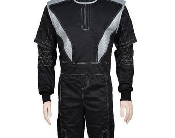 Combinaison de combat futuriste noire pour homme | Combinaison tactique de science-fiction avec empiècements d'armure gris | Uniforme de soldat cosplay