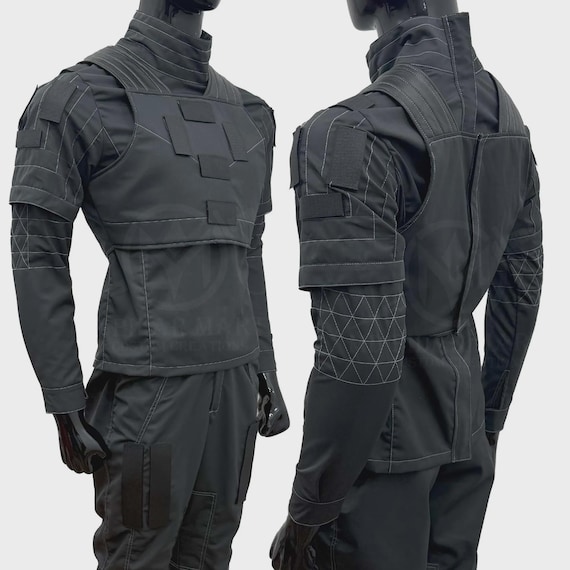 Handmade Mando-Inspired Cosplay Set: Dark Gray Flight Suit, Flak Vest