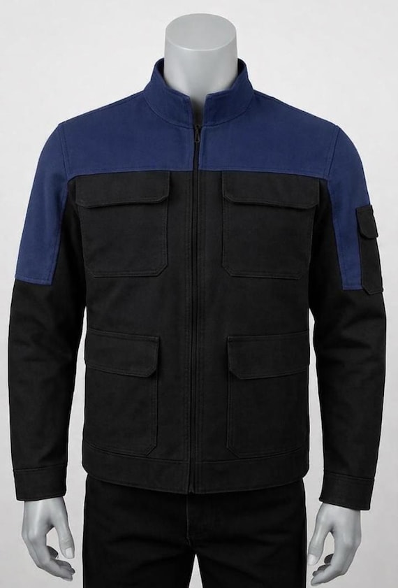 Futuristic Two Tone Cosplay Jacket | Black & Navy Sci-Fi Tactical Jacket | Utility Cosplay Costume Jacket for Comic Con  Halloween