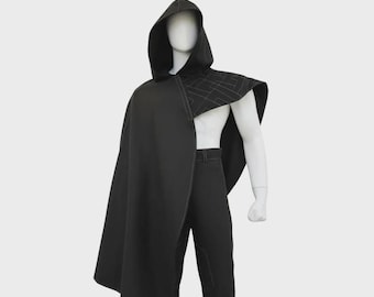 Mens Black Handmade Hooded Cloak, Gothic Medieval Cape for Cosplay, LARP, Renaissance Faire & Halloween Costume, Gothic Cape