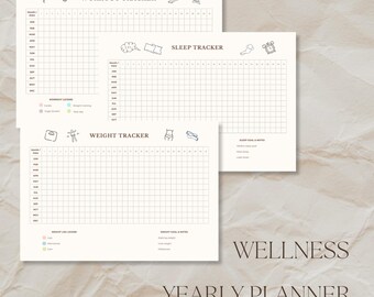 Minimalist Self Care Planner Set | Health & Fitness Tracker (Digital Download)