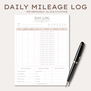 Mileage Log Book for Taxes | Daily Driver Earnings Tracker (PDF Download)