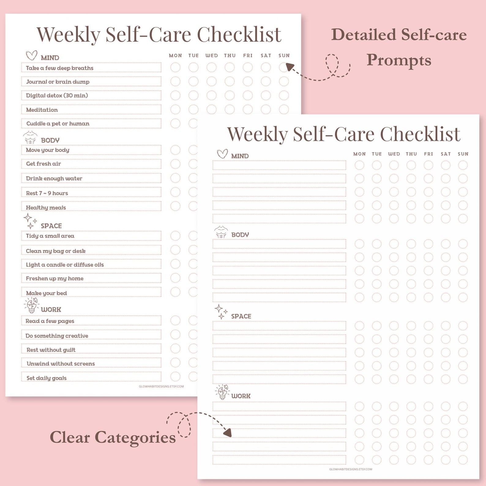 Weekly Self Care Checklist Printable | Minimal Self Care Planner | 7 ...