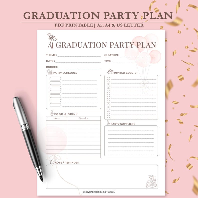 Graduation Party Checklist Printable, Graduation Party Planner Sheet ...