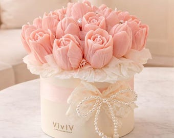 Bougie bouquet de tulipes • Composition florale à la cire de soja parfumée