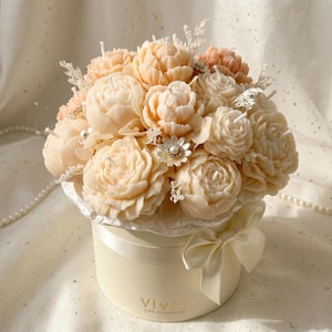Pfingstrose Kerzenstrauß Blumengesteck, Geschenkdekor oder Kerzenset für Zuhause, handgefertigter Sojawachs duftende Blumenstil