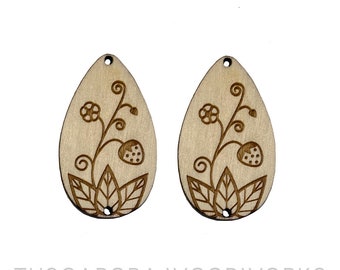 Strawberry Drop Wooden Center Cabochon