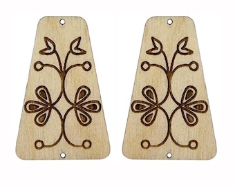 Old Floral Trapezoid Wooden Center Cabochon