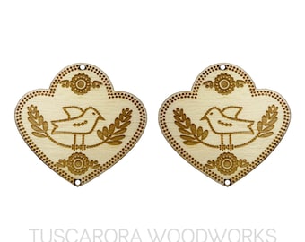 Trilobe Heart Bird Wooden Center Cabochon