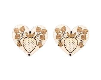 Strawberry Heart Wooden Center Cabochon