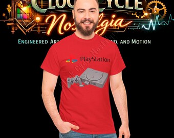 1995 Original PlayStation-konsol & logotyp T-shirt - Retro 32-bitars spelgrafik T-shirt
