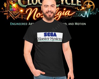 1986 Sega Master System-logotyp T-shirt - Retro 8-bitars spelgrafik T-shirt