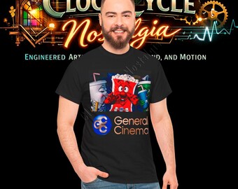General Cinema T-Shirt - Retro GCC Popcorn Bob and Pepsi Cup Surprise Kiss Tee