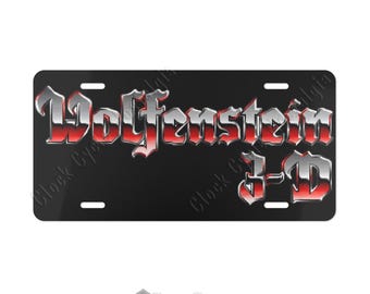 Wolfenstein 3D Aluminum License Plate - Retro FPS Gaming Car Decor - 12x6 Tag