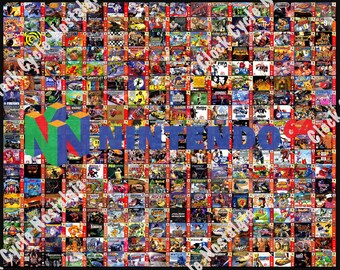 1996 Nintendo 64 N64 Ultimate Mosaic - 288 Game Box Art - 20"x16" Repositionable Vinyl Poster