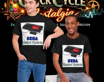 1986 Sega Master System-konsol & logotyp T-shirt - Retro 8-bitars spelgrafik T-shirt