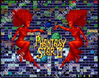 Phantasy Star II Ultimate Mosaic - 783 Image Tribute - 20"x16" Repositionable Vinyl Poster - 1990's Sega Genesis 16-Bit Saga