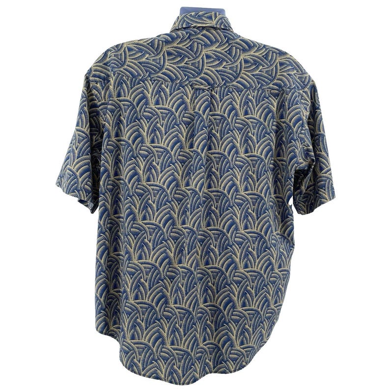Pendleton Vintage Shirt Herren L Tan Blau Tropical Print Kurzarm Baumwolle USA Bild 3