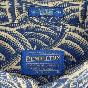 Pendleton Vintage Shirt Herren L Tan Blau Tropical Print Kurzarm Baumwolle USA Bild 7