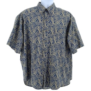 Pendleton Vintage Shirt Herren L Tan Blau Tropical Print Kurzarm Baumwolle USA Bild 2