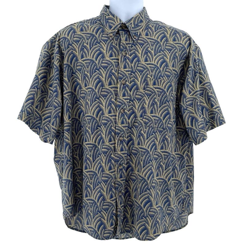 Pendleton Vintage Shirt Herren L Tan Blau Tropical Print Kurzarm Baumwolle USA Bild 2