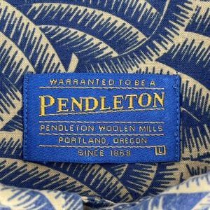 Pendleton Vintage Shirt Herren L Tan Blau Tropical Print Kurzarm Baumwolle USA Bild 8