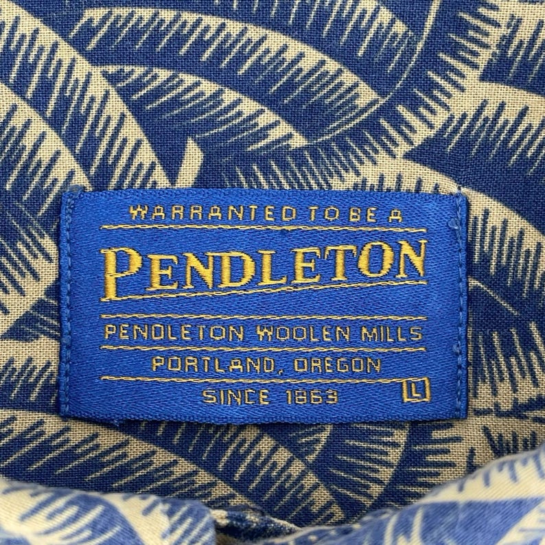 Pendleton Vintage Shirt Herren L Tan Blau Tropical Print Kurzarm Baumwolle USA Bild 8