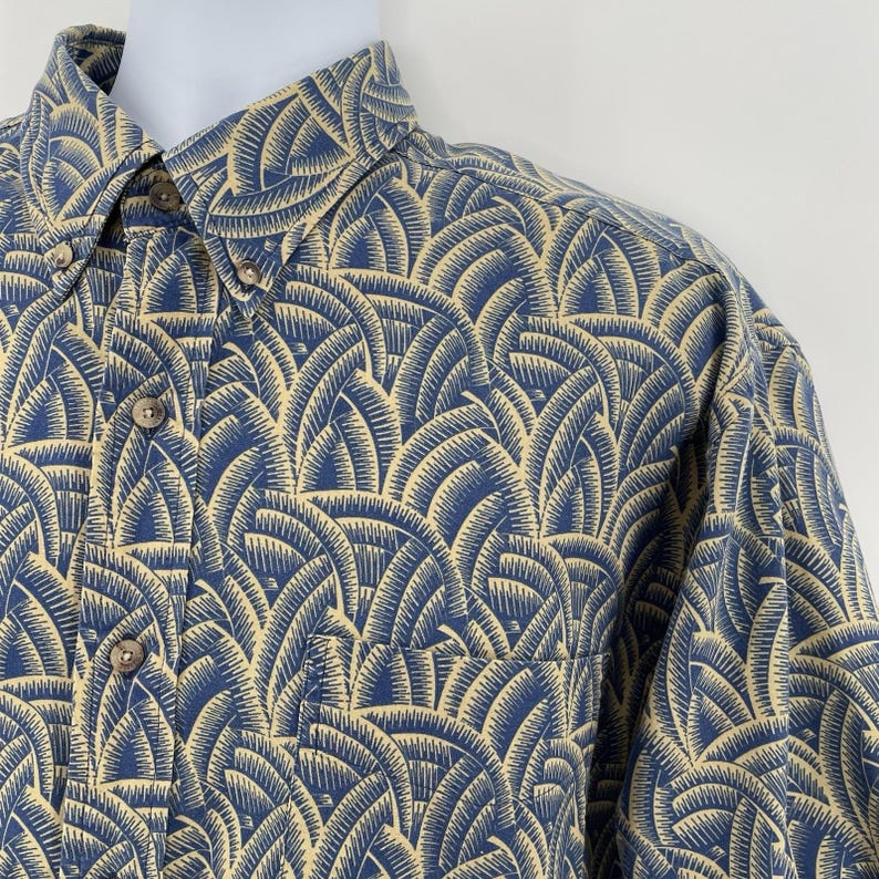 Pendleton Vintage Shirt Herren L Tan Blau Tropical Print Kurzarm Baumwolle USA Bild 5