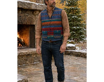 Vintage L.L.Bean Wool Guide Vest Mens L Long USA Southwestern Blanket 90s