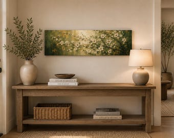 First light | Panoramic Floral Canvas Wall Art | Green & Gold Botanical Print | Elegant Entryway Decor