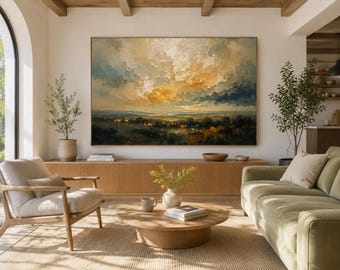 Neutral Sky Wall Art - Modern Art - Horizon Painting - Landscape - Living Room Decor - Office Decor - Sunset - Canvas Print - Open Sky.