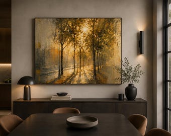 Through the Trees | Golden Hour Landscape Canvas Print | Warm Neutral Wall Art
