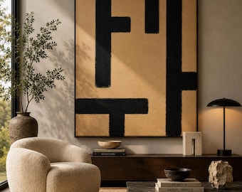 Lost Together | Minimalist Abstract Canvas Print | Black and Beige Modern Wall Art