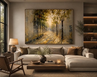 The Long Way Home | Autumn Street Canvas Print | Warm Neutral Landscape Wall Art