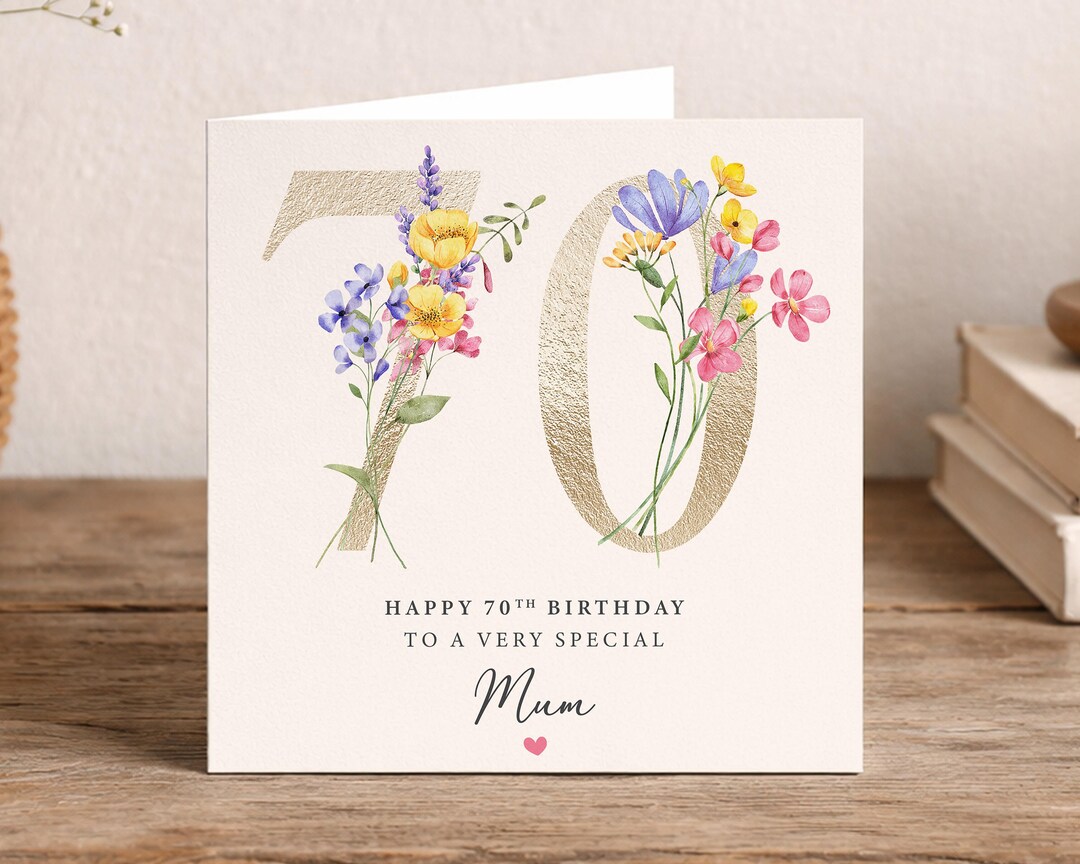 Personalised 70th Birthday Card for Mum - Floral Design - for Mam ...