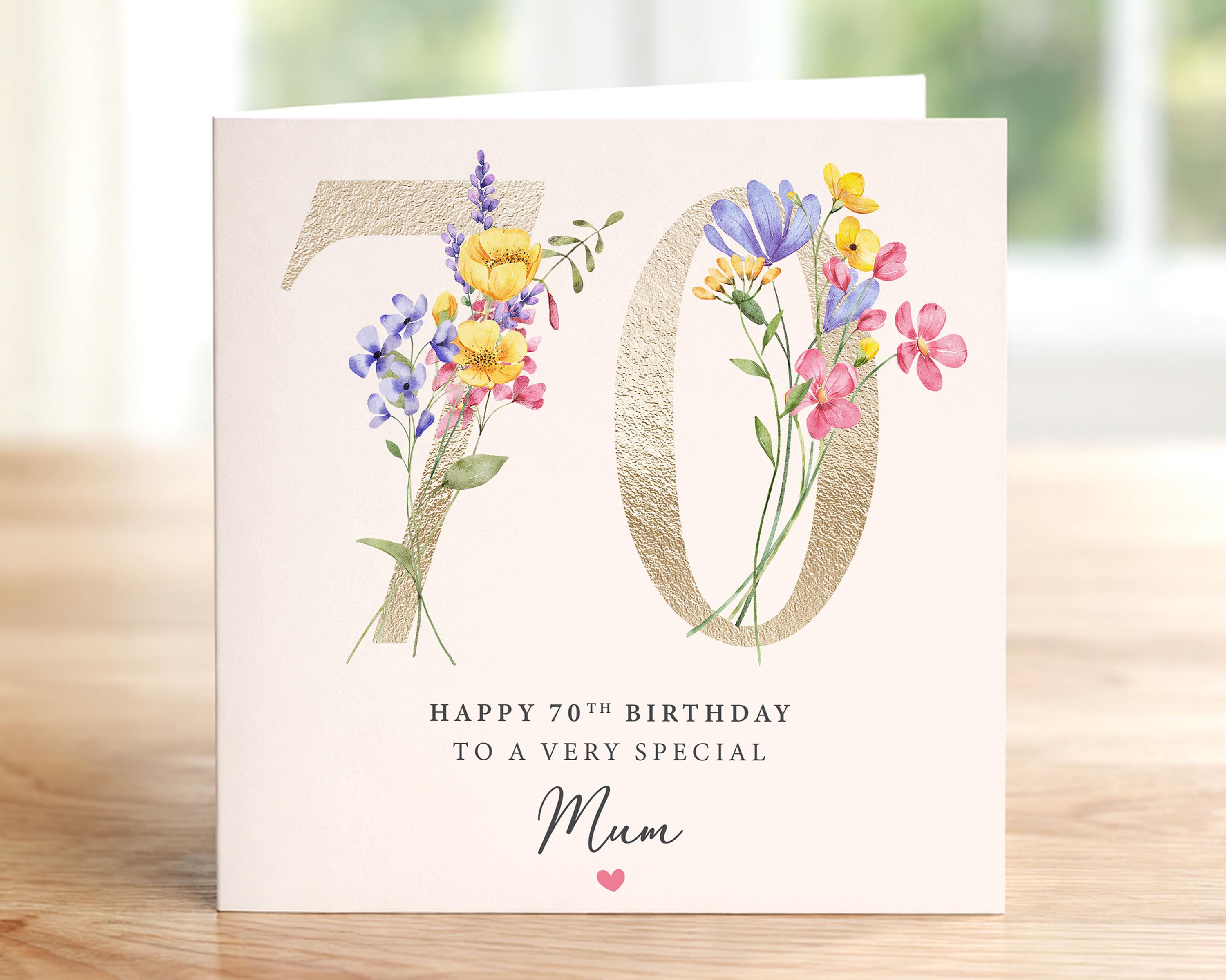 Personalised 70th Birthday Card for Mum - Floral Design - for Mam ...