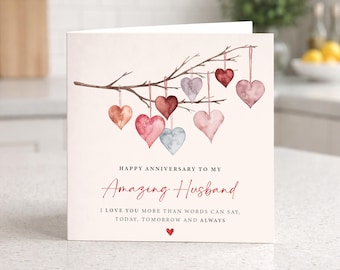 Anniversary Card - Amazing Husband - Heart Tree - Love - Happy Anniversary Day Card - Partner - Husband - Love Tree - I Love You - Romantic