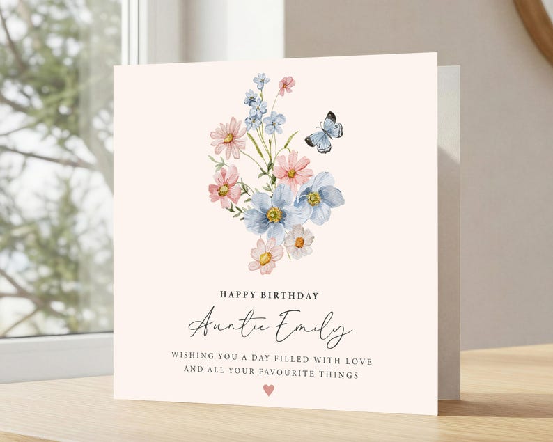 Auntie Birthday Card - Personalised - Pretty Floral Greetings Card ...