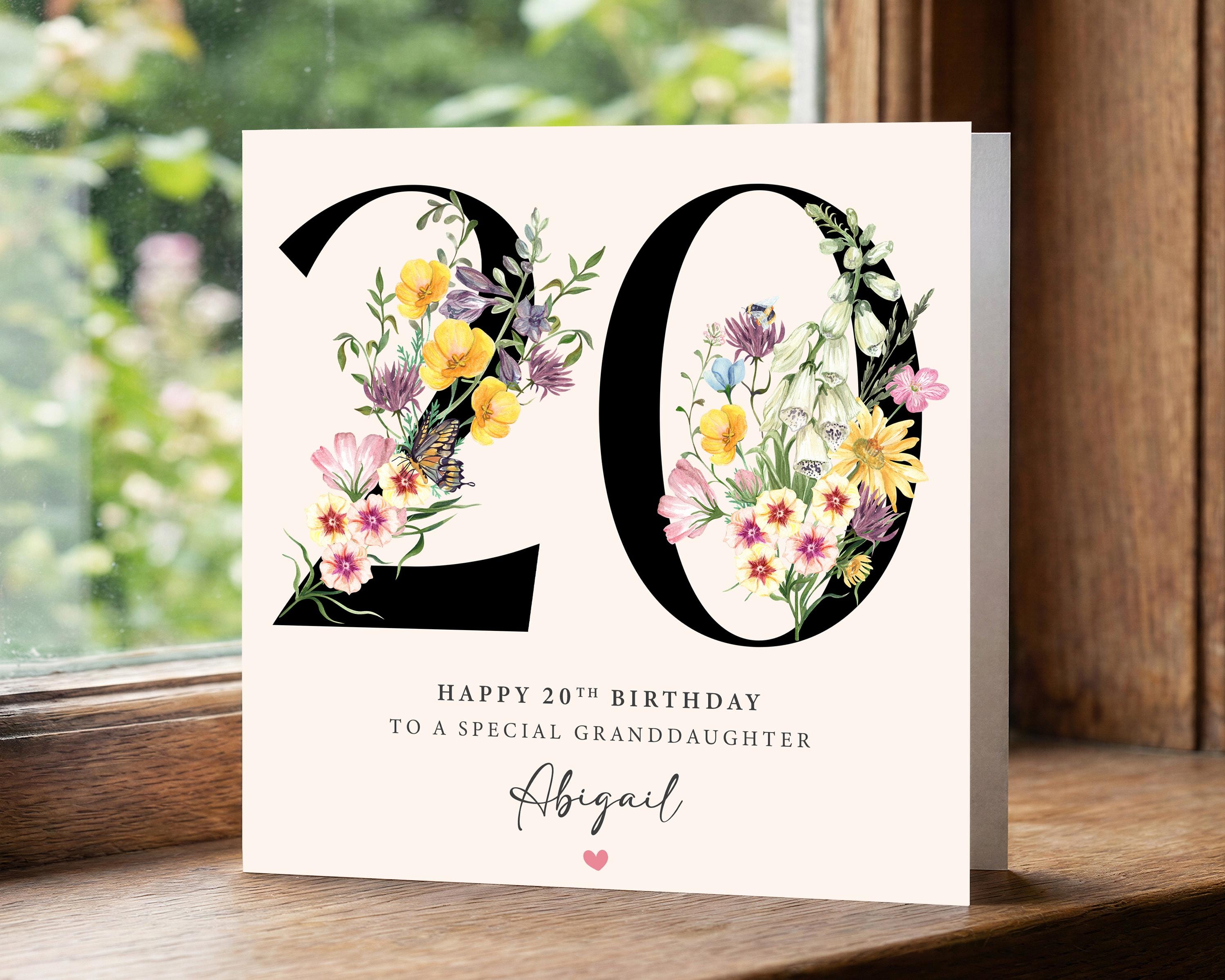 Granddaughter Personalised 20th Birthday Card - Floral Design - Special ...
