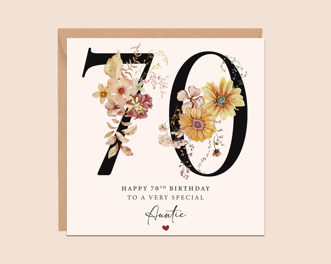 Personalised 70th Birthday Card for Auntie - Floral Design - for Aunt ...