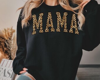 MAMA Leopard Lettering Sweatshirt | Mama Mom Crewneck