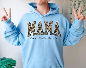 Leopard Print MAMA Hoodie | Mama Lettering Sweatshirt
