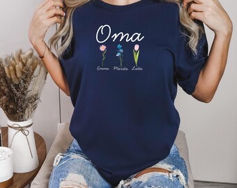 Gift for Grandma Oma, Personalized Grandma Shirt with Names, Custom Grandkids Shirt, Floral Grandma Sweatshirt, Mother's Day Gift