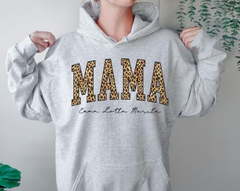 Leopard Print MAMA Hoodie | Mama Lettering Sweatshirt