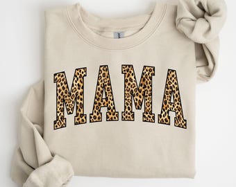 MAMA Leopard Lettering Sweatshirt | Mama Mom Crewneck