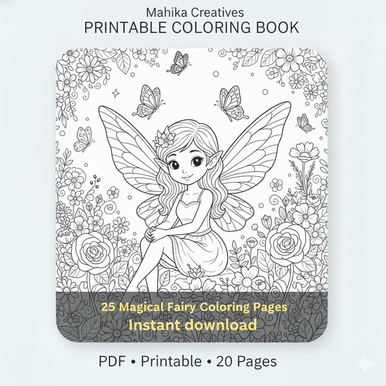 Fairy Coloring Pages for Kids • Printable Coloring Book • Cute Fairies ...