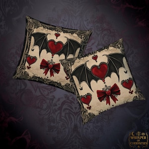 Set of 2 Chic Gothic Pillow Covers - Baroque Bat Wing Heart.